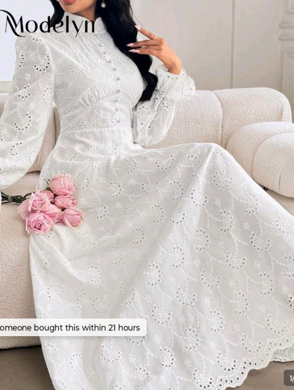 Lace  Maxi Dress With Flare Sleeves And Chic Scalloped Design